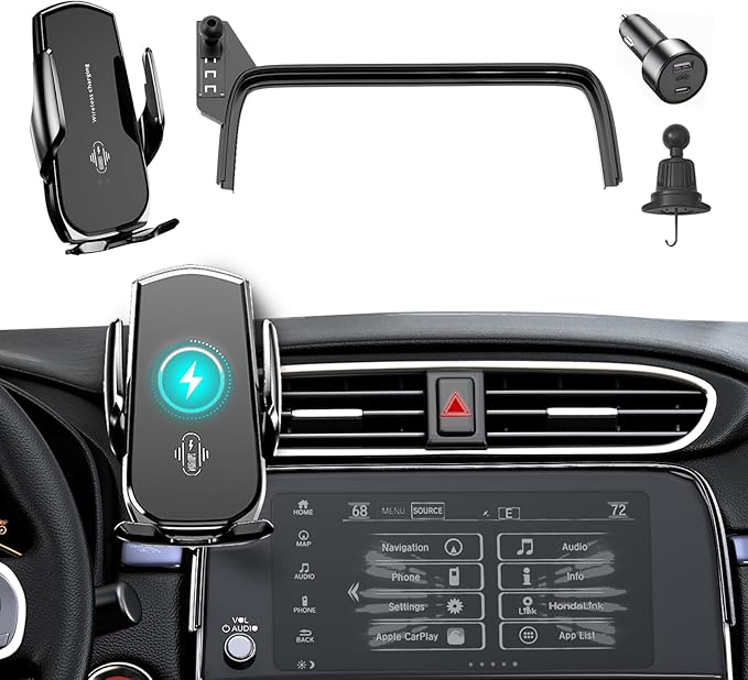 Car Phone Mount for Honda CR-V 2017–2022, 15W Fast Charging Auto-Clamping Honda CRV Phone Holder, 360°Adjustable Left-Top Screen Mount, Car Accessories