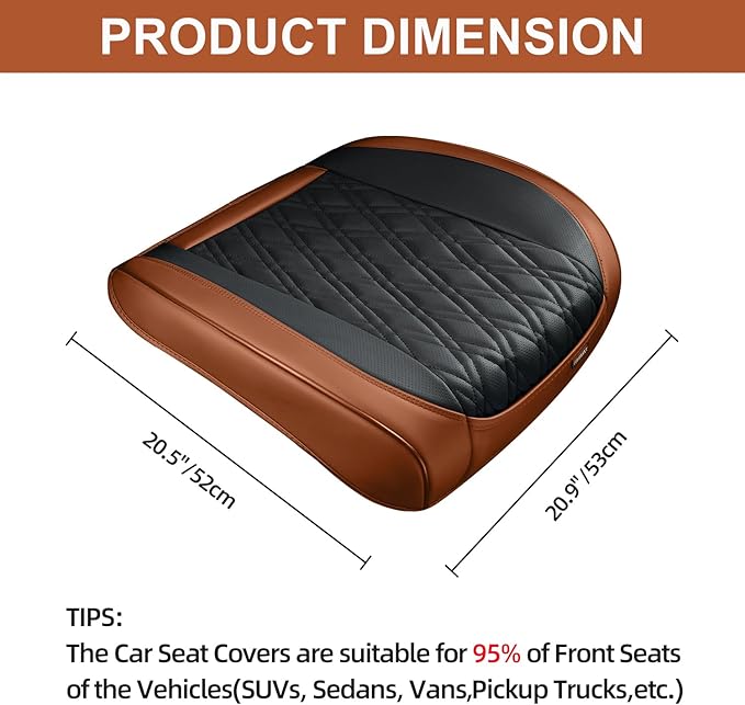 Luxury Faux Leather Car Seat Cover Front Bottom Protector, Seat Cushion Without Backrest, Anti-Slip and Wrap Around The Bottom, Fit Most Cars & Vehicles, 2 Piece, Brown&Black
