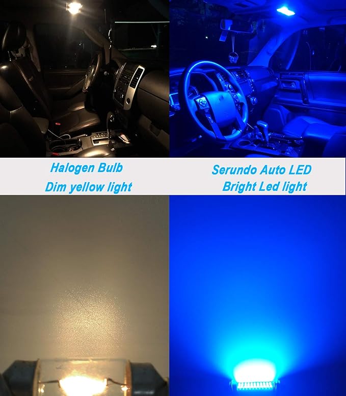 Serundo Auto 578 Led Festoon Bulb 211-2 Led Car Bulb 41mm 42mm 1.65in 212-2 Bulb for Car Map Light Dome Light, 22SMD 3014 Chips Interior Led Festoon Bulb,Pack of 6pcs Blue Color