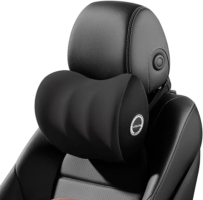 LIQUN Memory Foam Car Neck Pillow, Neck Support Pillow, Neck Support Pad Pain Relief, Adjustable Belt and Breathable Detachable, Suitable for Most Car Pillows Black
