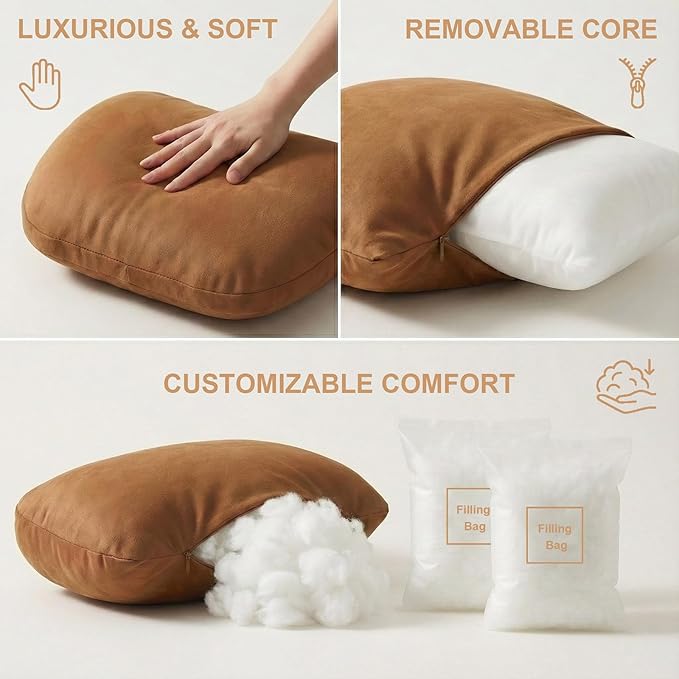 2PCS Car Pillow for Car Neck Pillow for Driving Seat Lumbar Support Soft Cushion with Extra Filling Accessories Back Support for Travel Nap and Trips Sleeping (Golden, Head and Lumbar)