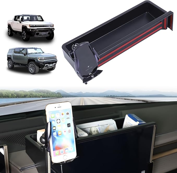 for Hummer EV Accessories Center Console Dashboard Storage Tray Phone Holder Mount,360 Degree Rotatable Phone Holder Stand Dash Organizer Tray for Hummer EV SUV Pickup 2022-2024 2025 2026 (B)