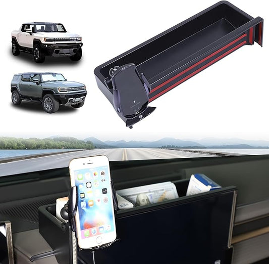 for Hummer EV Accessories Center Console Dashboard Storage Tray Phone Holder Mount,360 Degree Rotatable Phone Holder Stand Dash Organizer Tray for Hummer EV SUV Pickup 2022-2024 2025 2026 (B)