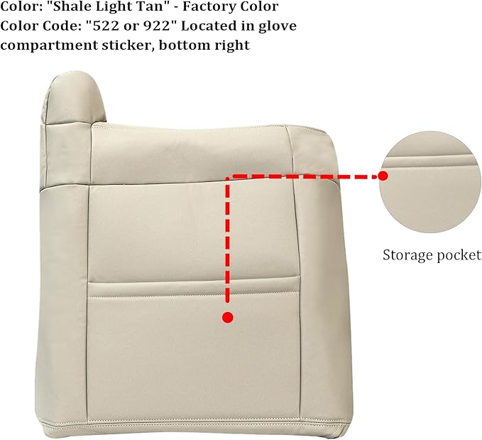GXARTS Driver and Passenger Side Bottom and Top Lean Back Replacement Leather Seat Cover and Driver Foam Cushion Pad Compatible with Chevy Tahoe Suburban 1500 2500 1999-2002 Shale Light Tan #522/922