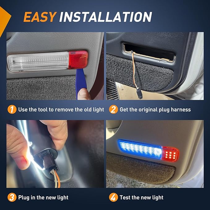 Nilight 2PCS LED Interior Door Panel Light Courtesy Warning Lights Blue Red Plug and Play Compatible with Chevy GMC C/K Silverado Sierra 1500 2500 3500 HD Suburban Cadillac Escalade Hummer H2