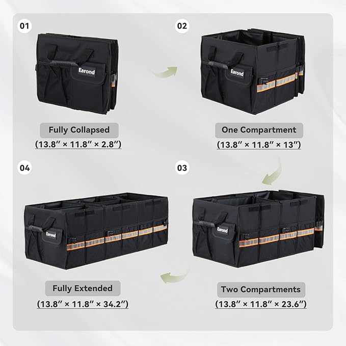 Car Trunk Organizer with Lid,Collapsible Car Storage Organizer with Multi Compartments and Securing Straps for SUV,Sedan,Jeep-Black