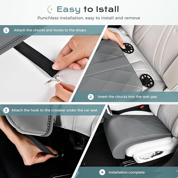 Coverado Car Seat Leg Support, Waterproof Leg Extender Cushion for Driver Seats, Leather Leg Rest Cushion for Long Driving, Universal Car Seat Cushions Fit for Most Vehicles (Gray)