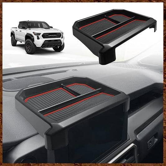 Muslogy Dashboard Storage Box for 2024 2025 2026 Tacoma & 2025 2026 4Runner Accessories Center Console Organizer w/ 8-inch Screen for SR SR5 TRD PreRunner TRD Sport Off-Road Pro Trailhunter (Red)