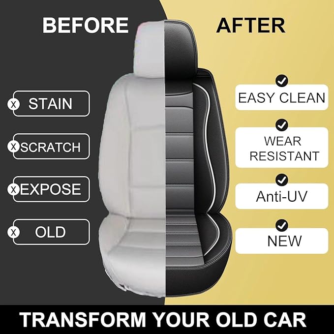 Car Seat Covers 2 Front Seat Fit for BMW 7-Series 2011-2025 2026: Auto Interior Accessories, Waterproof Faux Leather Vehical Car Seat Cushion Covers(Black&Grey)