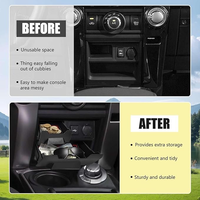 Upgrade 2PCS Console Storage Drawer for Toyota 4Runner 2014-2022 2023 2024 5th Gen, Interior Accessories Dashboard Front Mounted Extra Insert Storage Box Organizer with Anti-Slip Mat