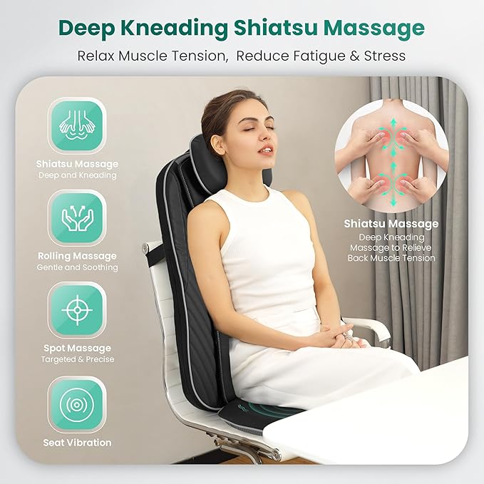 Snailax Valentine's Day for Dad,Mom Shiatsu Back Massager with Heat & Vibration, 3D Kneading Massage Chair Pad for Pain Relief Deep Tissue, Chair Massager for Office Home Chair Use