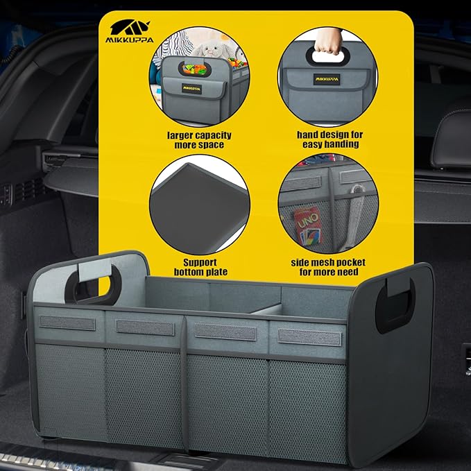 MIKKUPPA Car Trunk Organizer - 70L Collapsible Trunk Organizer for Groceries, Car Storage Organizers for SUV Auto Truck Van with Non Slip Bottom (Gray)