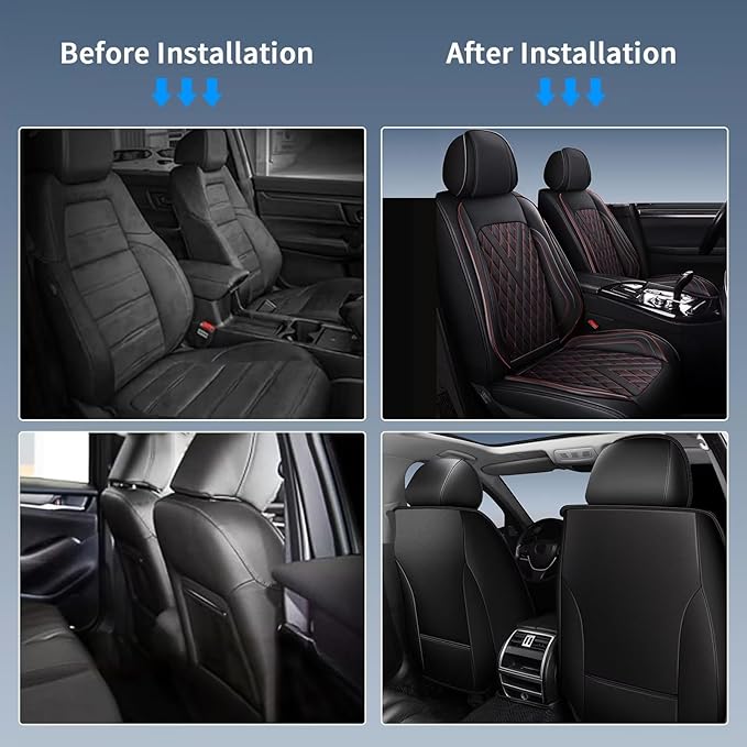 2PCS Front Car Seat Covers Fit for Ford Ranger 2019-2025 2026(Not Fit Raptor) Faux Leather Truck Seat Cover Cushion (Red Line)