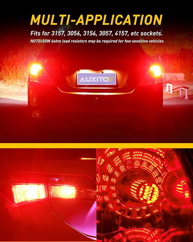 AUXITO Upgraded 3157 LED Bulbs Red, Super Bright 3056 3156 3057 4157 LED Bulbs with Projector for Brake Lights Tail Lights Stop Turn Signal Reverse Back Up Parking Marker Lights