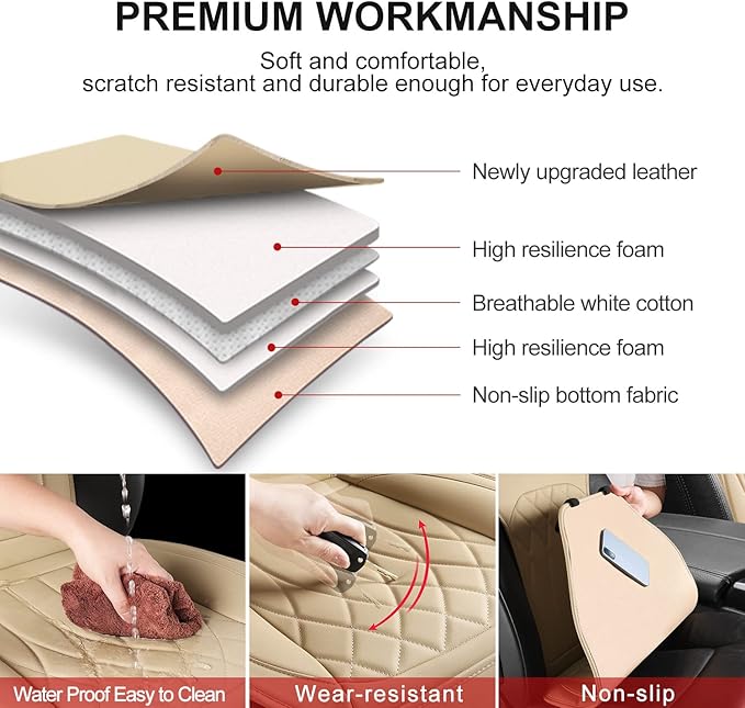 2 Pack Leather Front Car Seat Covers, Universal Sideless Car Seat Protectors with Storage Pocket and Seat Belt Pads, Waterproof Automotive Seat Cover for Cars Trucks SUV(Yellow Beige)