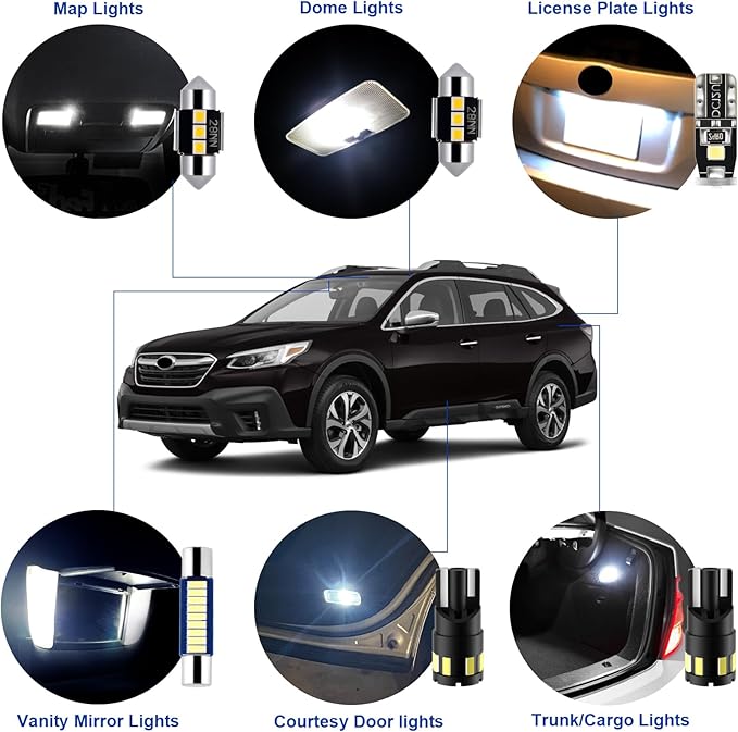 EASY EAGLE LED Interior Car Lights for Outback-2010-2020: 12 Piece Kit White LED Light Bulbs - Super Bright 6000K + Install Tool