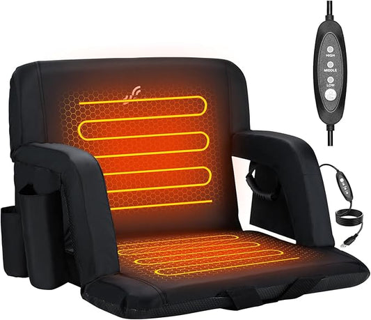 Sportneer Heated Stadium Seats with Back Support: 6 Adjustable Angles Extra Wide Bleacher Seat with Dual Heating Zones - 2.5" Padded Stadium Seats for Sports Outdoors(Power Bank Not Included)