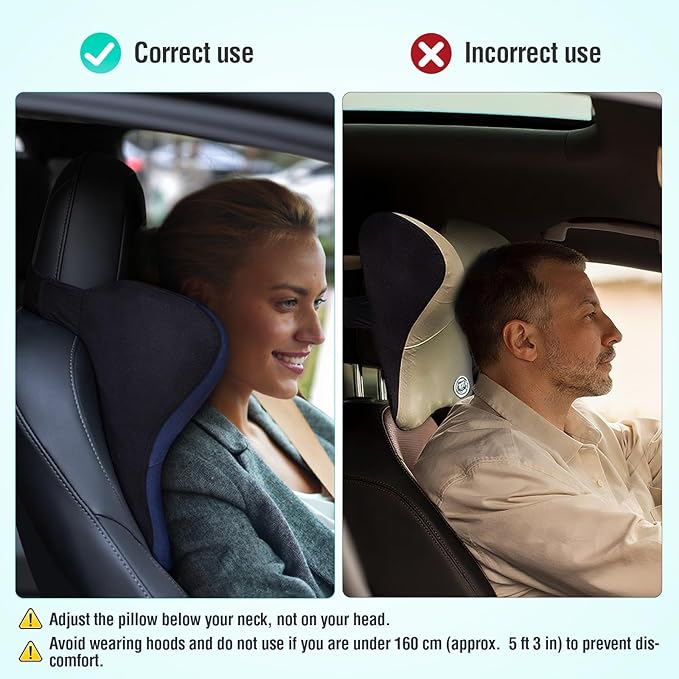 Car Neck Pillow for Driving Seat, Soft Memory Foam Headrest Pillow with Adjustable Strap and Removable Cover, Ergonomic Neck Support for Car, Office Chair, Gaming Chair – Black