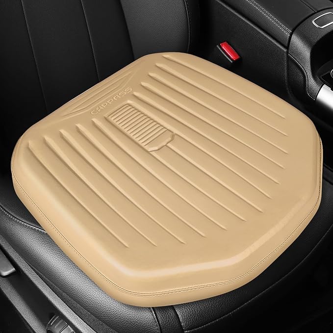 CAR PASS Premium Leather Car Seat Cushion, Comfort Memory Foam Driver Seat Cushion for Long Driving, Waterproof Non-Slip Seat Cushions for Cars, Truck, SUV, Office Chairs, Stadium, Beige