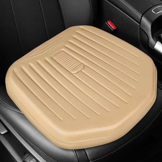 CAR PASS Premium Leather Car Seat Cushion, Comfort Memory Foam Driver Seat Cushion for Long Driving, Waterproof Non-Slip Seat Cushions for Cars, Truck, SUV, Office Chairs, Stadium, Beige