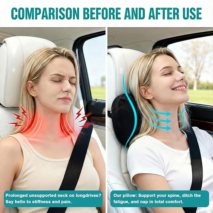 2PCS Car Pillow for Car Neck Pillow for Driving Seat Lumbar Support Soft Cushion with Extra Filling Accessories Back Support for Travel Nap and Trips Sleeping (Golden, Head)