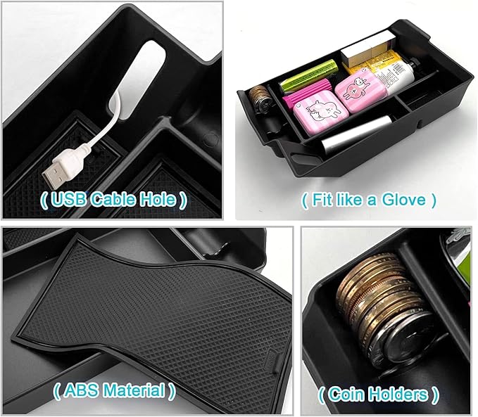 CDEFG Center Console Organizer Tray for 2021-2026 4th Gen Sienna XL40 Interior Accessories ABS Black Material Armrest Insert Secondary Storage Box (Black)