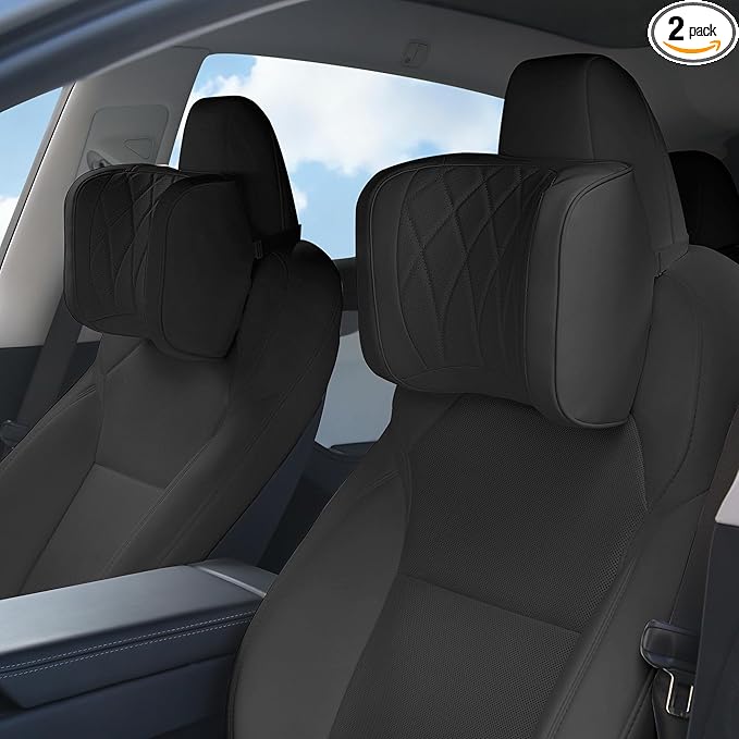 Car Headrest Leather Memory Foam Neck Pillow for Driving with Leather Soft Comfortable Seat Head Pillow Cushion / Car Neck Pillow SUV Sedan Relieving Neck Stiffness Seat Neck Support Pillow Black 2PC