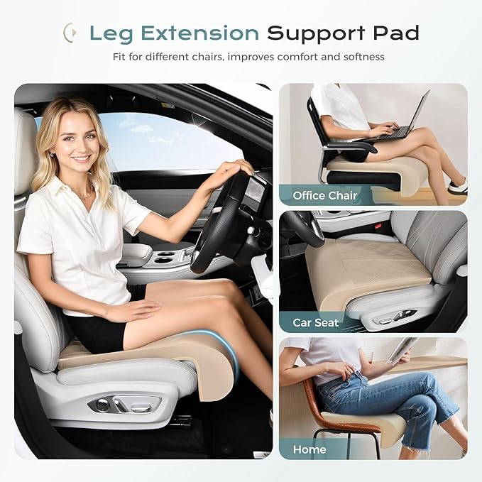 Coverado Car Leg Extender, Car Seat Leg Support Pad, Car Leg Extension Cushion for Driver Seats, Universal Car Seat Extender Leg Support, Leather Automotive Seat Cushion for Long Driving (Beige)