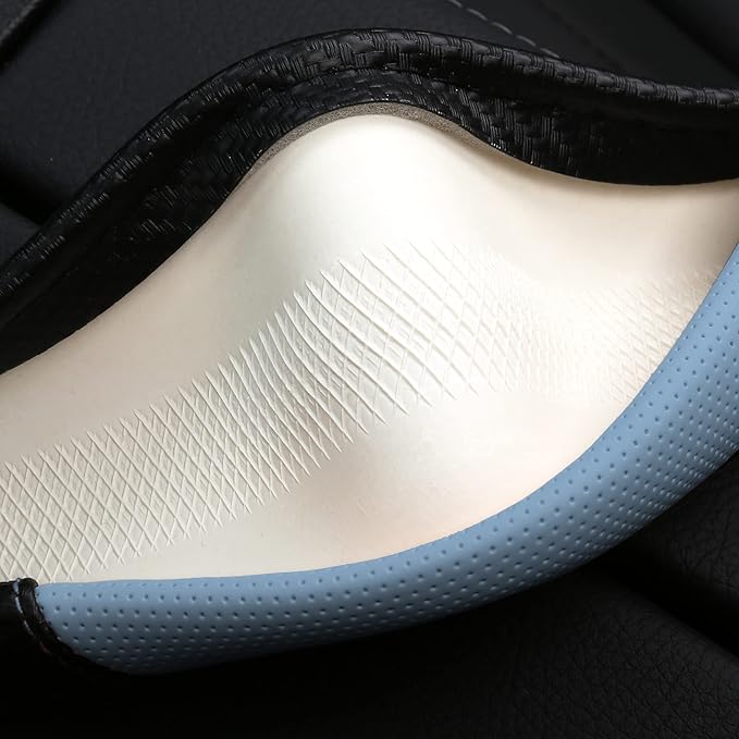 Car Steering Wheel Covers for Women Padded Carbon Fiber PU Leather Cute Auto Interior Accessories for Vehicle, Sedan, Universal, Anti Slip, Blue, Standard Size, 14.75-15.15in