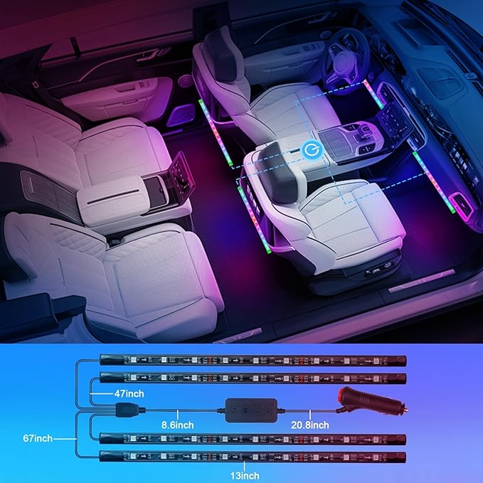 led car Lights Interior,Ambient Lighting car Interior,footwell Lighting for car,APP Control 16 Million Colors Music Sync,DIY Mode Multicolor LED Interior Lights for Cars,Trucks,SUVs,12V Power