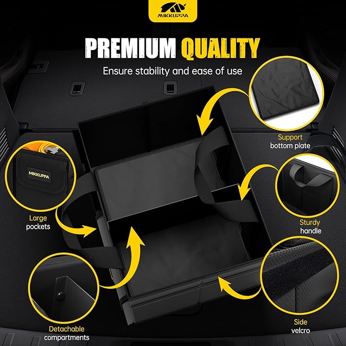 MIKKUPPA Car Trunk Organizer - 35L Collapsible Trunk Organizer with Lid, Sturdy Car Storage for SUV Auto Truck Van (Black, 2Pack)