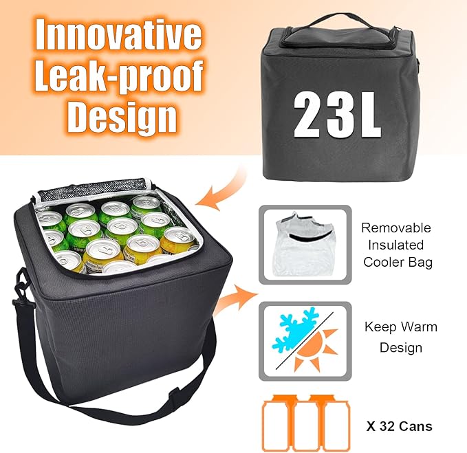 Large Trunk Organizer with Cooler, 3 Compartments SUV Cargo Organizer, Portable Trunk Organizer for suv,car,truck,rv,jeep(black)