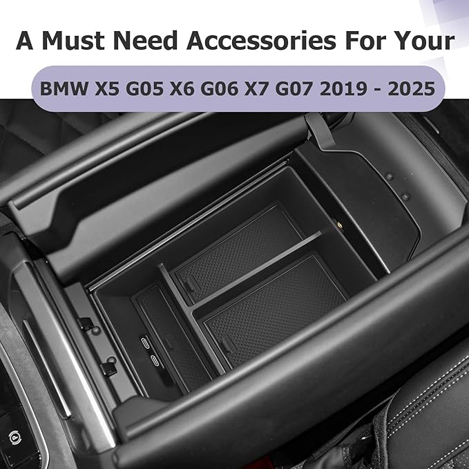 LUWU Center Console Organizer Compatible with BMW X5 G05 2019-2026/X6 G06 2020-2026/X7 G07 2019-2026 Accessories Armrest Console Storage Box Insert Tray ABS Material Black Coin Container Black