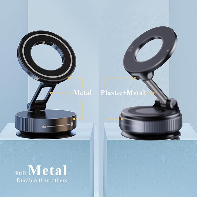 Vacuum Magnetic Phone Holder for Car,Full Metal Body,Vacuum Suction Phone Mount,Magsafe Car Mount for iPhone, Folding Holder for iPhone and Android