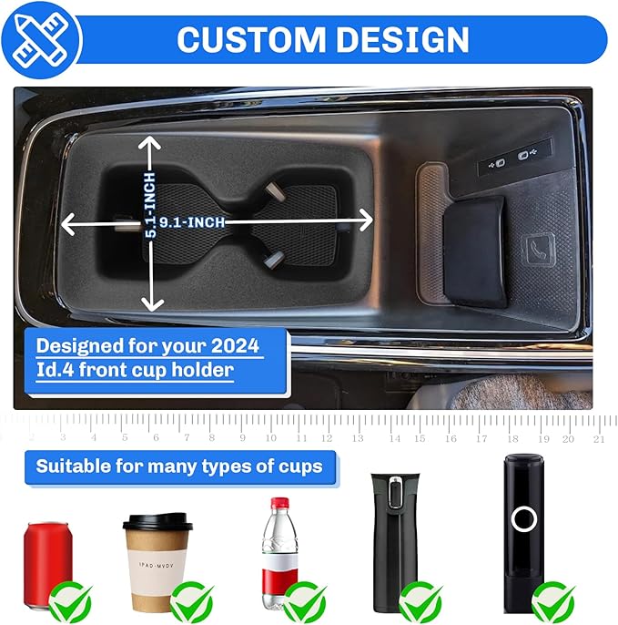 SXCY for 2023-2025 2026 Volkswagen ID.4 Accessories 2024 2025 2026 VW ID.4 Cup Holder Insert TPE Cup Holder Limiter Drink Holder Adapter Non-Slip Drink Stopper Stabilizer
