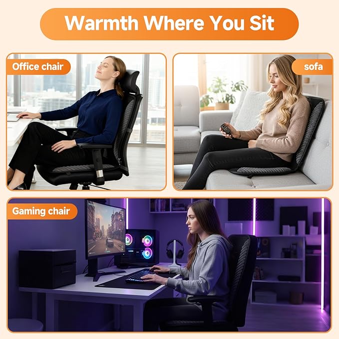 Heated Seat Cushion for Office Chair, Back and Seat Warmer Pad, Heated Chair Pad with 110V Adapter