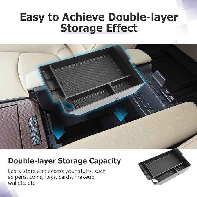 LUWU 2025 2026 Sienna Accessories for 2021 2022 2023 2024 2025 2026 Toyota Sienna Accessories Center Console Organizer, Armrest Console Tray Anti-Slip Armrest Lid Black 2-Pack (Not for Cool Box)