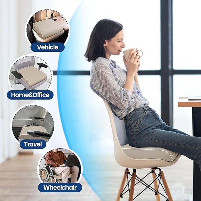 Seat Cushion for Tailbone Pain Relief, Office Chair Cushion, Memory Foam Large Chair Cushion with Non-Slip Cover for Soft Support at Office Chair, Car Seat, Airplane Beige/X-Large