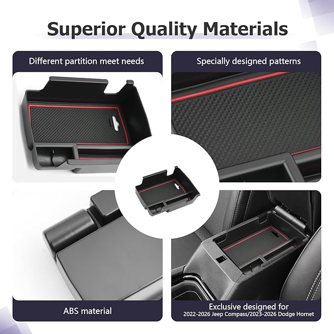 LUWU Center Console Organizer Compatible with Jeep Compass 2021-2026/Dodge Hornet 2023-2026 Accessories Armrest Console Storage Box Insert Tray ABS Material Coin Container Red