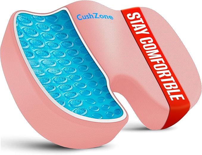 Office Chair Seat Cushion, Cooling Gel Enhanced Memory Foam Cushion for Long Sitting - Back, Sciatica, Coccyx, Tailbone Pain Relief Pillow - for Office, Gaming, Car, Wheelchair - Pink, Large