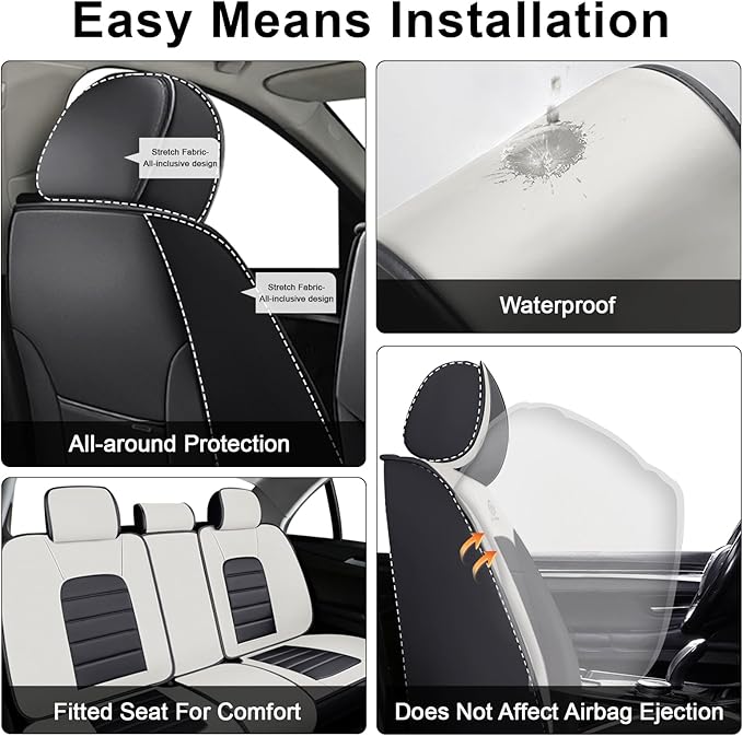 5 Car Seat Covers for Chrysler Pacifica 2004-2026 Breathable Leather,Waterproof Car Seat Protectors with Comfort Headrest Pillows,Automotive Vehicle Cushion with Storage Pockets (Luxury,Gray)