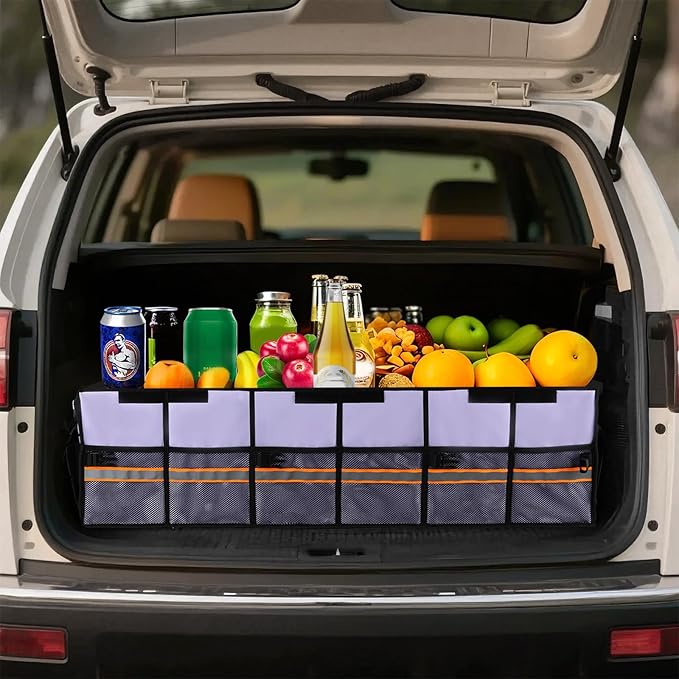Car Trunk Organizer with Lid,Collapsible Car Storage Organizer with Multi Compartments and Securing Straps for SUV,Sedan,Jeep-Cyan
