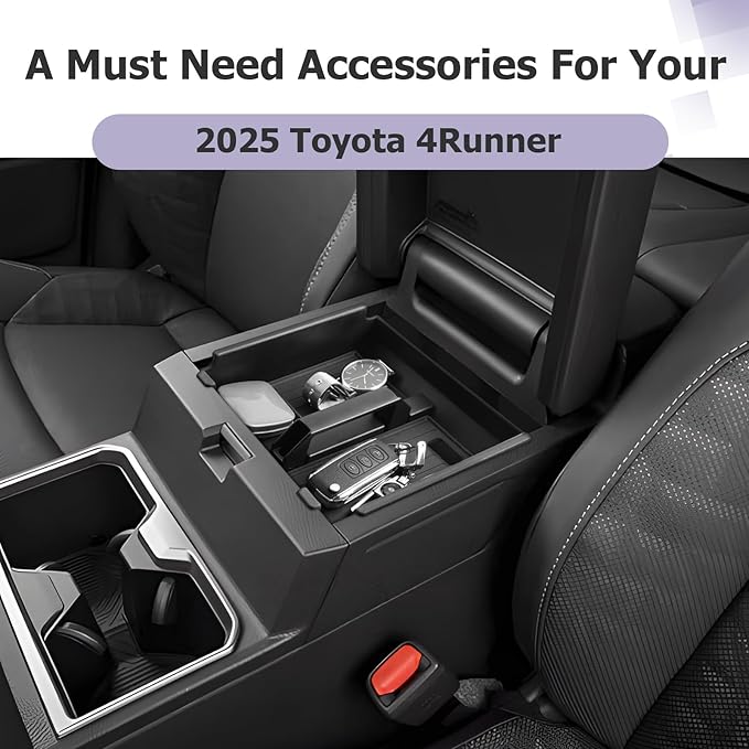 LUWU Center Console Organizer Compatible with 2025 Toyota 4Runner (6th Gen) Interior Accessories Armrest Storage Box Glove Organizer Tray Insert ABS Material 2025 4Runner Accessories with Handle