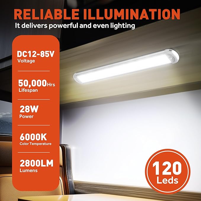 12V LED Interior Light Bar, 120LEDs 28W Led Strip Lights with ON/Off Switch, for Enclosed Cargo Trailer Car RV Van Truck Lorry Camper Boat Caravan Motorhome (4 Pack)