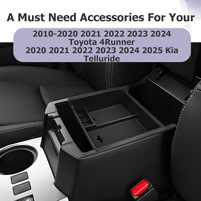 LUWU Center Console Organizer Tray Compatible with 2020-2024 2025 Kia Telluride/2010-2021 2022 2023 2024 Toyota 4Runner Accessories Armrest Console Organizer Armrest Organizer Insert Tray Black