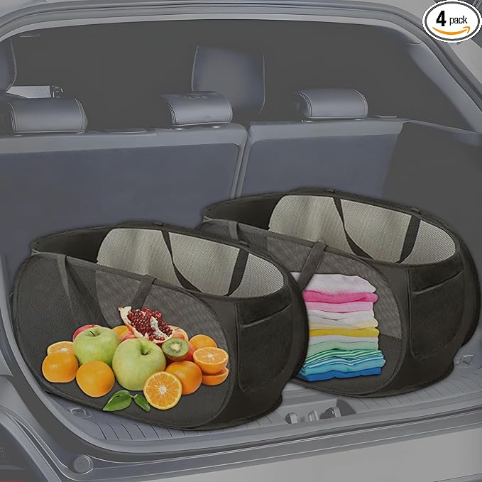 Car Trunk Organizer,Adjustable Car Accessories for SUV Sedan Truck Foldable Car Organizers and Storage - Multi-Purpose Auto Storage Bin for Car (Black/Black)