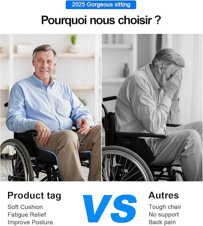 Wheelchair Seat Cushions Cooling, Ergonomic Seat Cushion, Waterproof Silk Fabric, Memory Foam Cooling Gel Office Chair Cushion for Hip Support, Relieve Sciatica, Back, Coccyx, Pressure Sore