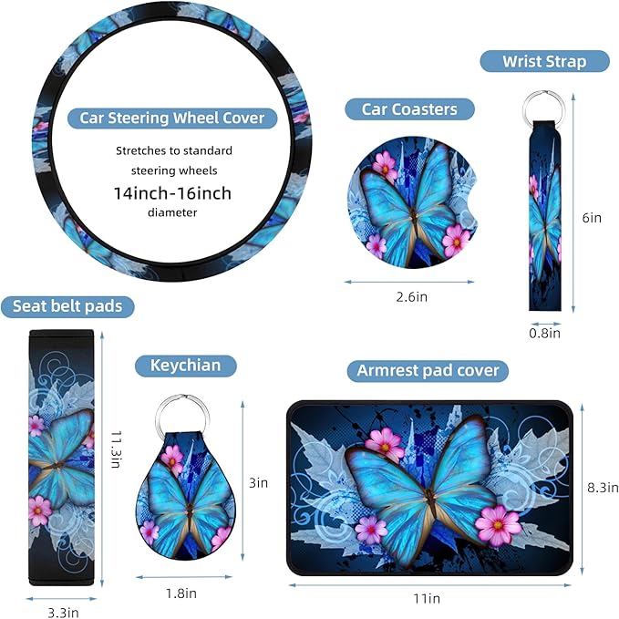 13 Pcs Butterfly Universal Car Seat Covers Full Set, Breathable & Washable Car Seat Covers Full Sets, Fashionable Butterfly Covers for Cars Interior, Universal Fit