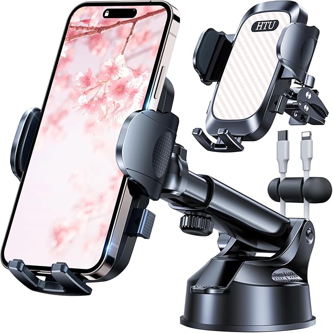 HTU 2026 Ultimate Best【True Military-Grade & Safety Cert】Car Phone Holder【Upgraded 360 Rotation & 100+LBS Strongest Suction】5-in-1 Truck Windshield Dashboard Vent Mount Stand for iPhone Android, Pink