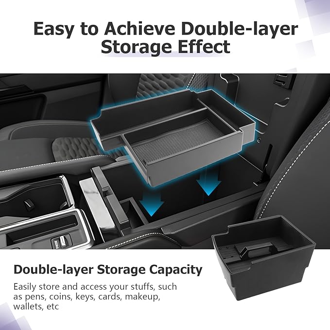 LUWU Center Console Organizer Tray Compatible with 2024 2025 2026 Chevrolet Traverse & 2024 2025 2026 GMC Acadia Accessories Armrest Console Organizer Armrest Organizer Insert Tray Black 2-Pack